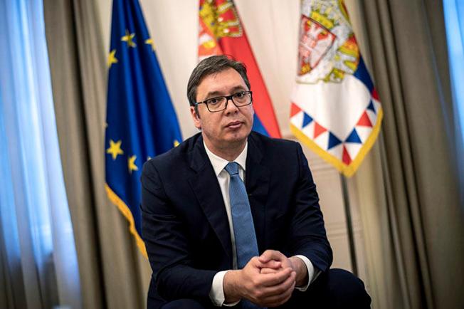 Serbian President Aleksandar Vucic during an interview on May 14, 2018, in Belgrade. Stefan Cvetković, a prominent Serbian freelance journalist, went missing late June 13. (AFP/Andrej Isakovic)