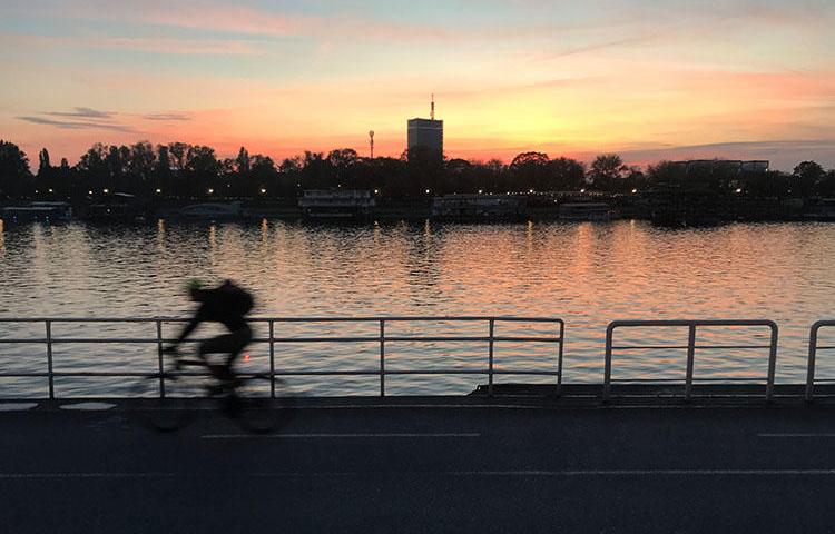 A cyclist rides on the bank of Sava river in Belgrade, Serbia, on October 21, 2017. A journalist who had been reported missing was found unharmed on June 15, 2018. (Reuters/Radu Sigheti)