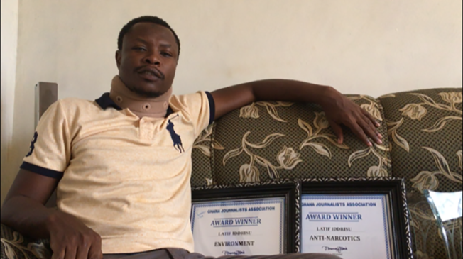 Latif Iddrisu, journalist with Joy FM and Joy News, at his home in Ghana's capital, Accra, on May 5, 2018. The journalist told CPJ he was attacked by police in March 2018. (CPJ/Jonathan Rozen)