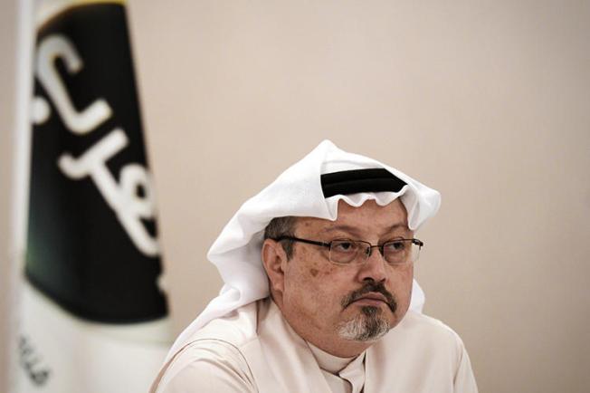 Saudi journalist Jamal Khashoggi at a press conference in the Bahraini capital Manama on December 15, 2014. Khashoggi was last seen entering the Saudi consulate in Istanbul, Turkey, on October 2, 2018. (AFP Photo/Mohammed al-Shaikh)