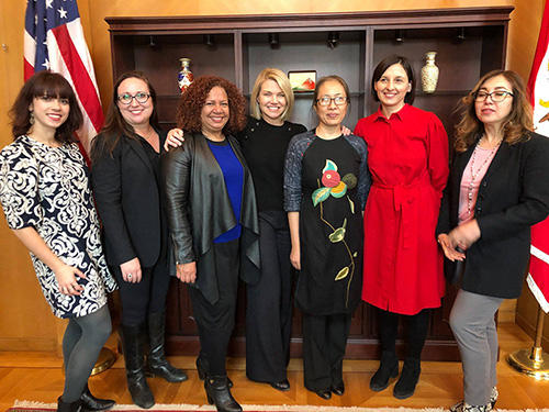 From left: CPJ's South and Central Americas Program Coordinator Natalie Southwick; CPJ Advocacy Director Courtney Radsch; CPJ's 2018 IPFA honoree Luz Mely Reyes; U.S. State Department spokesperson Heather Nauert; IPFA honoree Nguyen Ngoc Nhu Quynh; IPFA honoree Anastasiya Stanko; and CPJ's Europe and Central Asia Program Coordinator Gulnoza Said. (Danlambao)