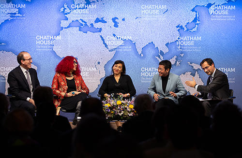 A panel discussion at Chatham House in London after CPJ accepted the 2018 Chatham House Prize. (Chatham House/Suzanne Plunkett)