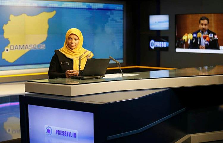 American-born news anchor Marzieh Hashemi seen at a television studio in Tehran, Iran. She was detained in the U.S. on January 13, 2018. (Press TV via Associated Press)