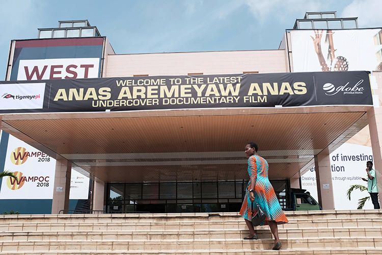 The Accra International Conference Centre screened a documentary by undercover journalist Anas Aremeyaw Anas in Accra, Ghana, on June 7, 2018. Ahmed Hussein Suale Divela, who was involved in the film, was murdered on January 16.