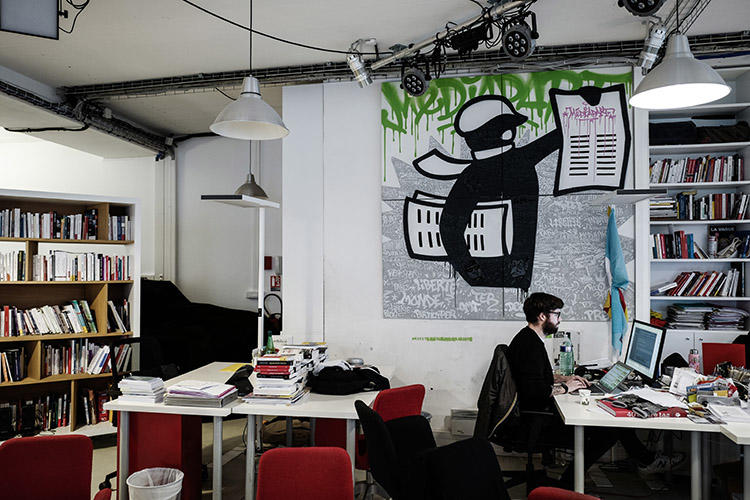 The Paris office of Mediapart, pictured on February 4. The news website is refusing to allow police to search its office in connection to Mediapart's reporting on former presidential security officer Alexandre Benalla. (AFP/Philippe Lopez)