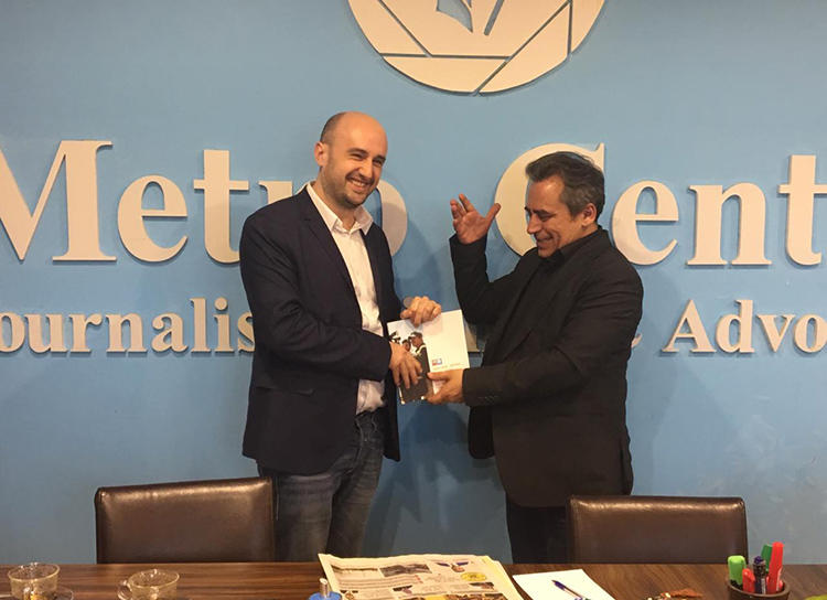 CPJ's Ignacio Miguel Delgado Culebras, left, with Rahman Gharib, director of the Metro Center for Journalists' Rights and Advocacy in Sulaymaniyah. The center documented over 300 press freedom violations in Iraqi Kurdistan in 2018. (Muhamad Tayyib)