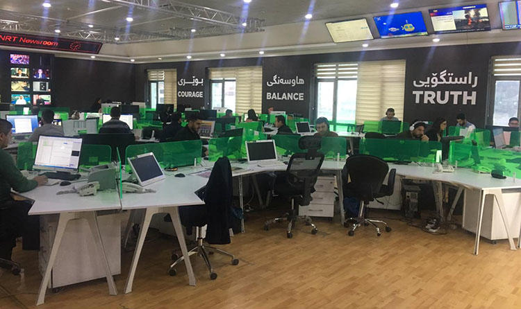 The NRT newsroom in Sulaymaniyah, in February 2019. Authorities raided the outlet's Dohuk office in January and detained staff. (CPJ)