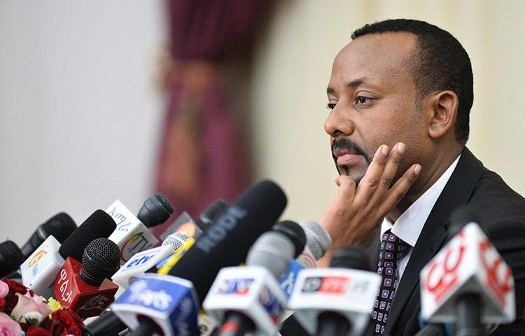 Prime Minister Abiy Ahmed speaks during a press conference in Addis Ababa, in August 2018. Since Abiy's election, conditions for Ethiopia's journalists have improved, but some challenges remain. (AFP/Michael Tewelde)
