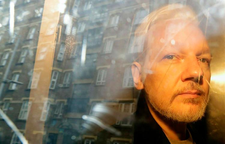 WikiLeaks founder Julian Assange is seen in London on May 1, 2019. Assange was recently indicted in the United States under the Espionage Act, the first such case conducted against a publisher. (AP/Matt Dunham)