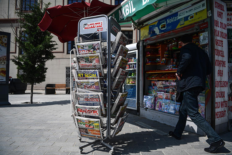 A newsstand is seen in Istanbul, Turkey, on April 19, 2018. A pro-government think tank recently released a report describing some foreign media outlets in Turkey and their correspondents as