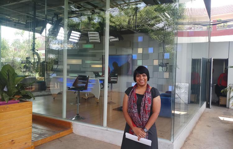 Journalist Revathi Pogadadanda at the Mojo TV office in Hyderabad in April 2019. Pogadadanda was detained by police on July 12, 2019. (Kunal Majumder/CPJ)