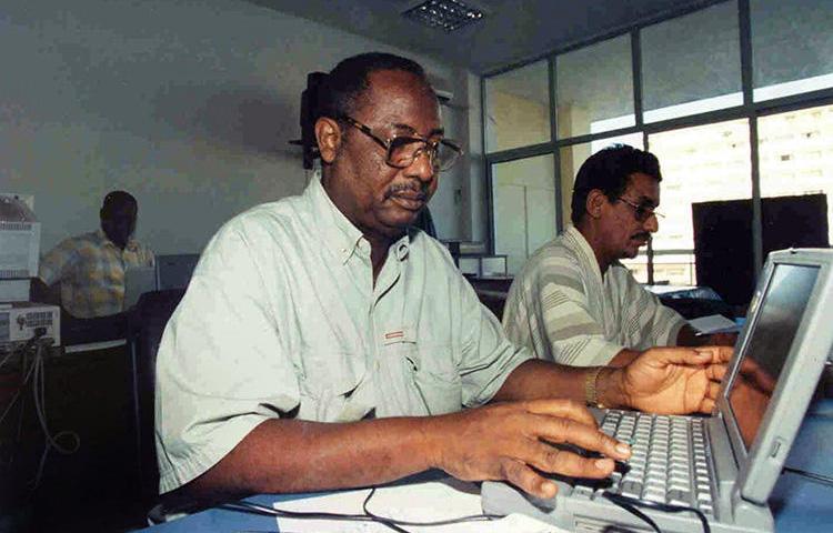 AFP correspondent Deyda Hydara, front, pictured in November 1999. (AFP/Seyllou)