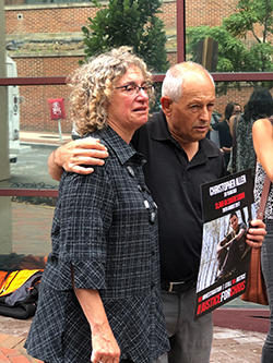 John Allen and Joyce Krajian at a Washington, D.C., vigil for their son, Christopher Allen, who was killed in South Sudan two years ago. (CPJ)