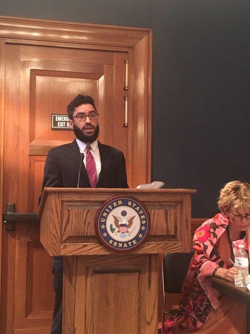 CPJ Senior Middle East and North Africa Researcher Justin Shilad speaks on Capitol Hill on September 26. (Margaux Ewen/James W. Foley Legacy Foundation)