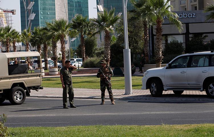 Kurdish security forces are seen in Erbil, Iraqi Kurdistan, on July 17, 2019. Journalist Bryar Muhamad Mustafa has been detained in Erbil since August 21. (Reuters/Azad Lashkari)