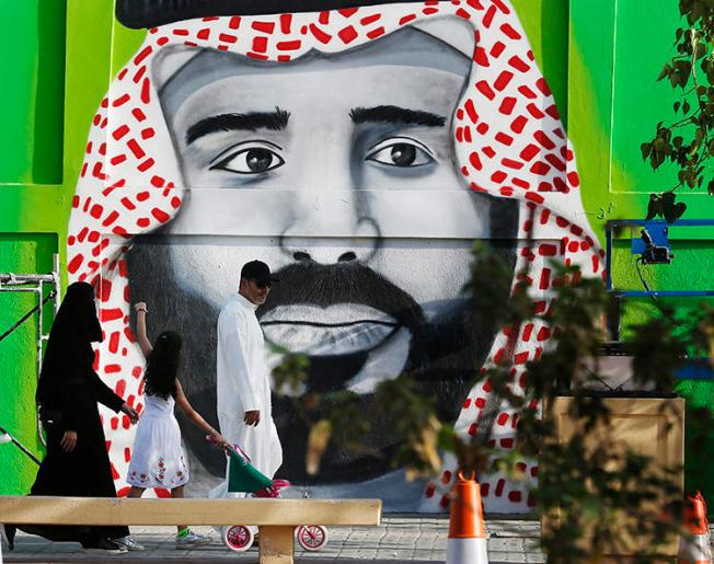 Street art depicting Crown Prince Mohammed bin Salman is seen in Riyadh, Saudi Arabia, on September 23, 2019. Saudi security forces have recently arrested several journalists. (AP/Amr Nabil)