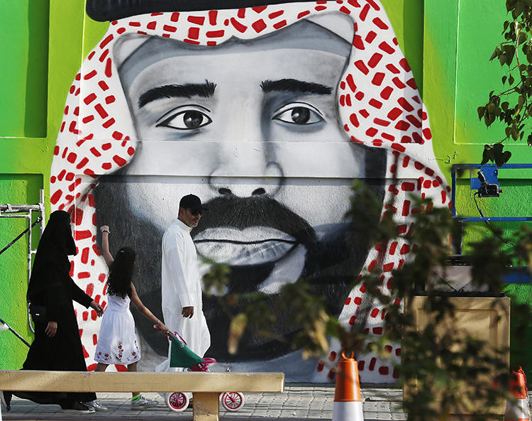 Street art depicting Crown Prince Mohammed bin Salman is seen in Riyadh, Saudi Arabia, on September 23, 2019. Saudi security forces have recently arrested several journalists. (AP/Amr Nabil)