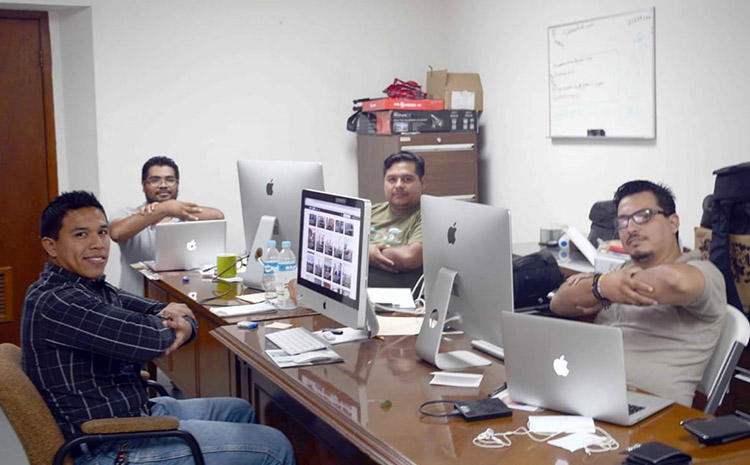 Mexican journalist Gildo Garza, right, and his team working in Victoria. Garza has been enrolled in safety protection mechanism since 2017. (Gildo Garza)