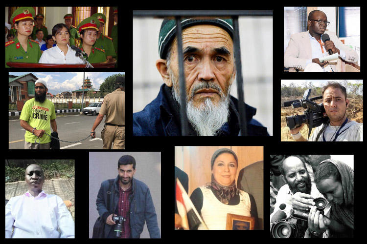 CPJ’s #FreeThePress campaign highlighted several jailed journalists. (Photos: Various)