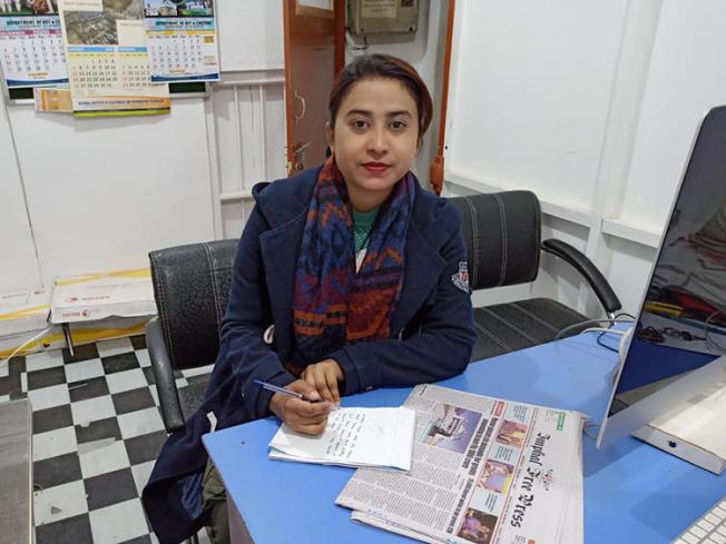 Journalist Babie Shirin is pictured in the office of the Imphal Free Press newspaper. The chief minister of Manipur accused the publication of criminal defamation in relation to an article Shirin wrote in 2018. (IFP/Telheiba)