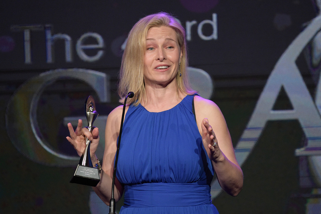 NPR’s Mary Louise Kelly accepts the award for best non-commercial reporter/correspondent/host for “All Things Considered” at the 43rd annual Gracie Awards on May 22, 2018, in Beverly Hills, California. Secretary of State Mike Pompeo accused Kelly of lying about the ground rules for an interview after she asked him critical questions. (Richard Shotwell/Invision/AP)