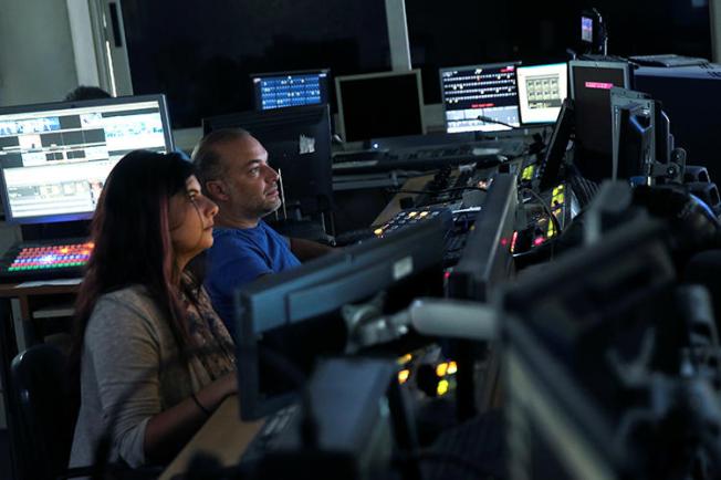 Employees are seen at the control room of Greek broadcaster Skai in Athens on August 30, 2016. Two bombs recently exploded at the Skai offices. (Reuters/Alkis Konstantinidis)