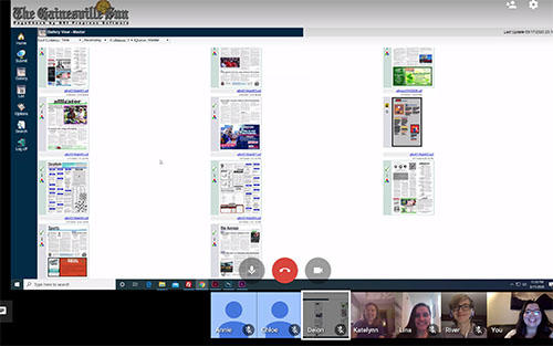 The staff of The Independent Student Alligator, the student newspaper at the University of Florida, determine the paper's layout over video conference after transitioning to working remotely due to the coronavirus pandemic. (Photo courtesy of Christina Morales)