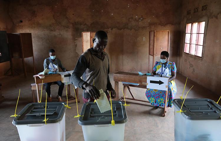 A man casts his ballot in Giheta, central Burundi, on May 20, 2020. Authorities disrupted access to social media networks during the election. (AFP)