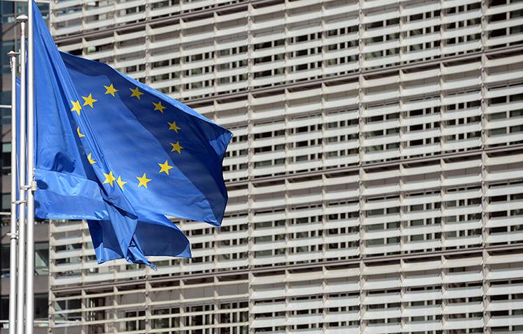 The European Commission headquarters is seen in Brussels, Belgium, on April 23, 2020. CPJ recently joined a joint letter to the EU calling for reform of the group's defamation law. (Reuters/Johanna Geron)