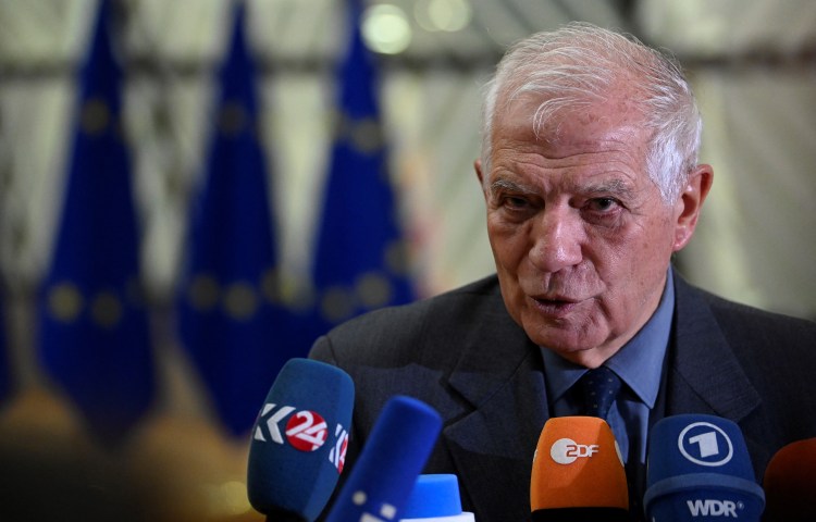 European Union high representative for Foreign Affairs and Security Policy Josep Borrell, shown here speaking to journalists in Brussels in 2023, told the European Parliament on April 23, 2024, that the European External Action Service was ‘appalled’ by the ‘unprecedented’ number of journalists and media workers killed in six months of the Israel-Gaza war. (Photo by John THYS / AFP)