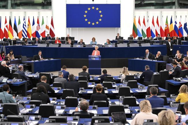 European Commission President Ursula von der Leyen delivers a speech at the European Parliament in Strasbourg, France, on October 5, 2022.