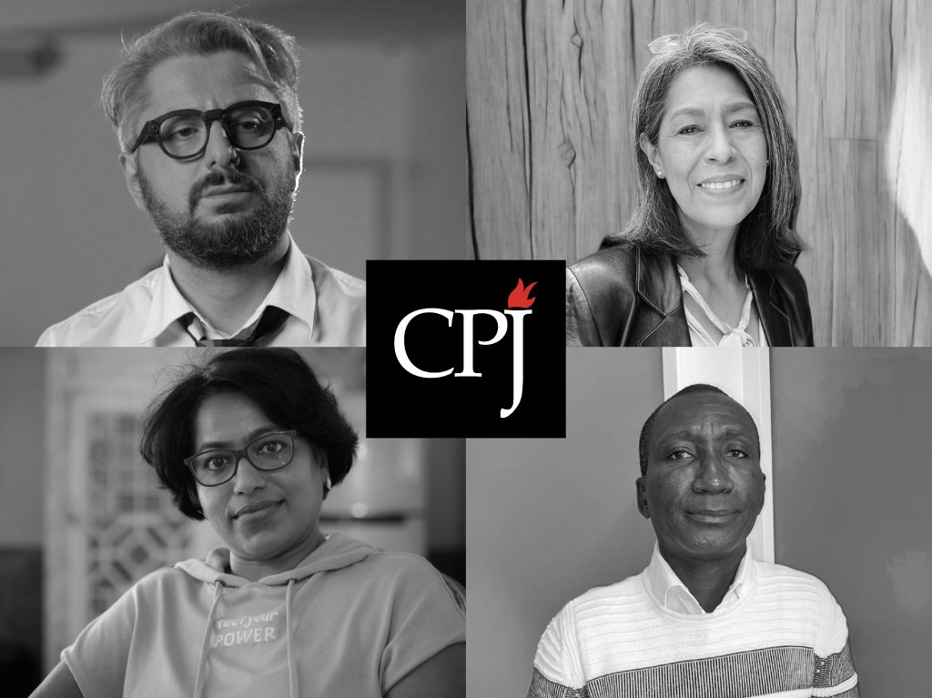 2023 IPFA awardees (clockwise from left, with image credits): Nika Gvaramia (Mtavari Arkhi); Maria Teresa Montaño (Maria Teresa Montaño); Shahina K.K. (Shafeeq Thamarassery); Ferdinand Ayité (Photo credit withheld)