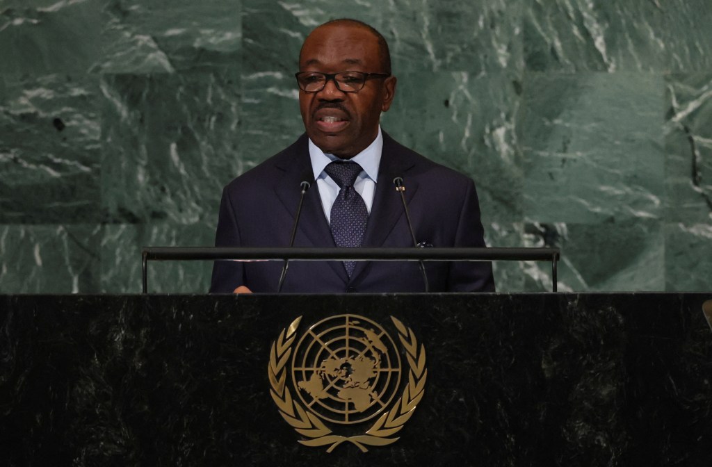 Gabon's President Ali Bongo Ondimba addresses the United Nations General Assembly in New York City, U.S., on September 21, 2022.