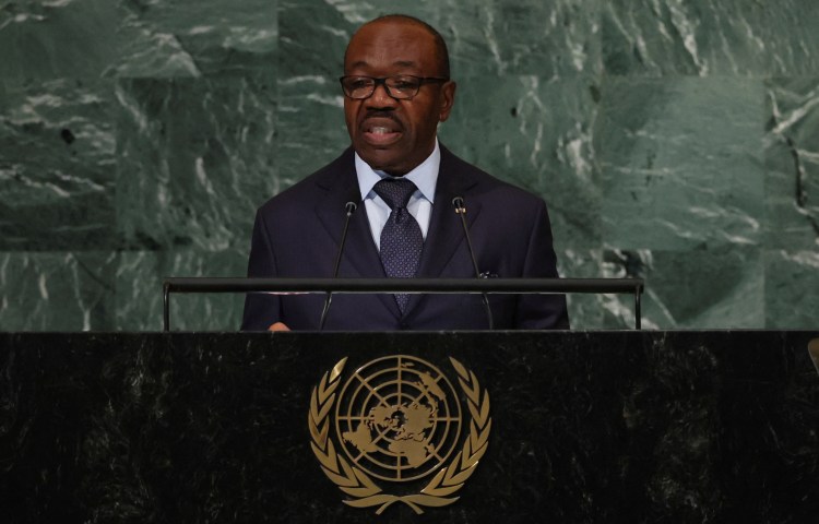 Gabon's President Ali Bongo Ondimba addresses the United Nations General Assembly in New York City, U.S., on September 21, 2022.