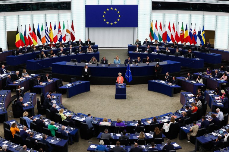 European Commission President Ursula von der Leyen delivers the State of the European Union address to the European Parliament, in Strasbourg, France, on September 13, 2023.