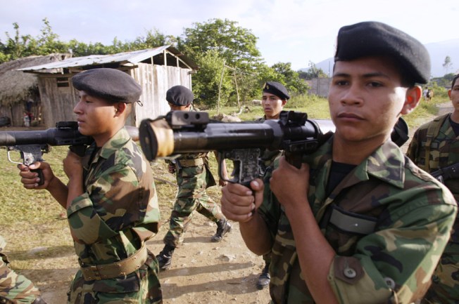 Peruvian anti-terrorist forces patrol against Shining Path rebels in Ayacucho in 2003. (Reuters/Mariana Bazo)