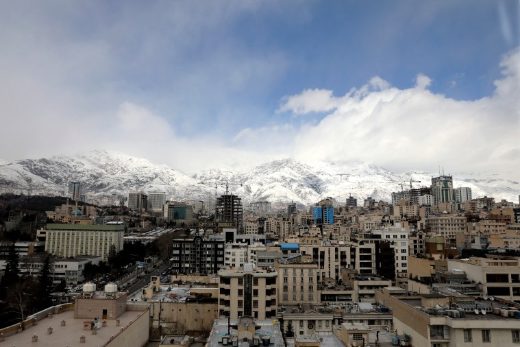 A view of Iran's capital, Tehran, with the snow-covered Alborz mountain range in the background on February 5, 2024.