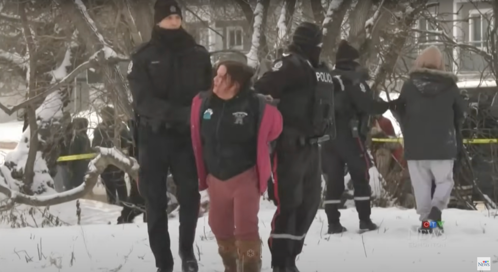 Edmonton police arrested Indigenous journalist Brandi Morin on January 10, 2024, and charged her with obstruction in connection with her reporting on a homeless encampment police raid. (Screenshot: CTV News)