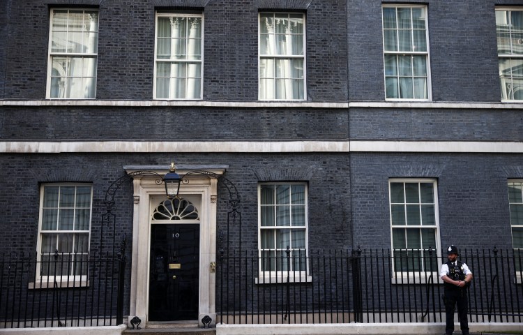 A police officer outside the UK prime minister's office, 10 Downing Street in London, Britain, in 2022.