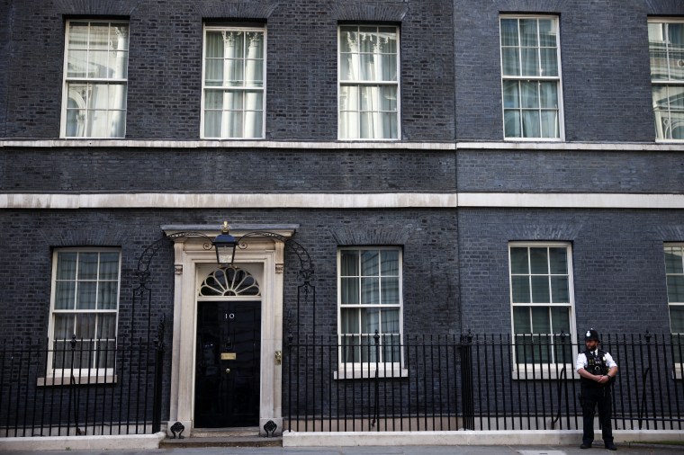 A police officer outside the UK prime minister's office, 10 Downing Street in London, Britain, in 2022.