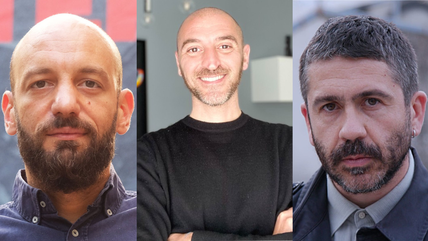 Headshots of Italian journalists Giovanni Tizian (left), Stefano Vergine, and Nello Trocchia who are under criminal investigation over their reporting on an alleged conflict of interest involving Italy’s Defence Minister Guido Crosetto.