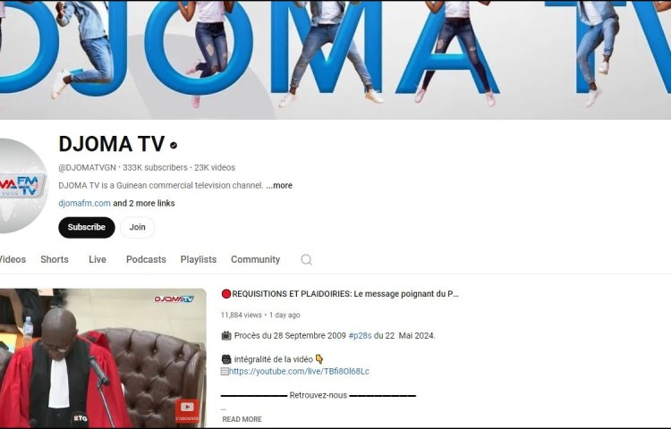 On May 21 and 22, Guinea’s Ministry of Information and Communications Technology revoked the broadcasting licenses of privately owned stations Djoma TV and Espace TV, and radio stations FIM, Espace, Sweet and Djoma. (Screenshot: Djoma TV/YouTube)