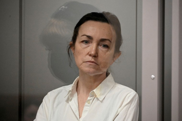 Alsu Kurmasheva, a U.S.-Russian journalist for Radio Free Europe/Radio Liberty (RFE/RL) who was arrested by Russia in 2023, attends a hearing at the Sovetski court in Kazan on April 1, 2024. (Photo: AFP/Alexander Nemenov)