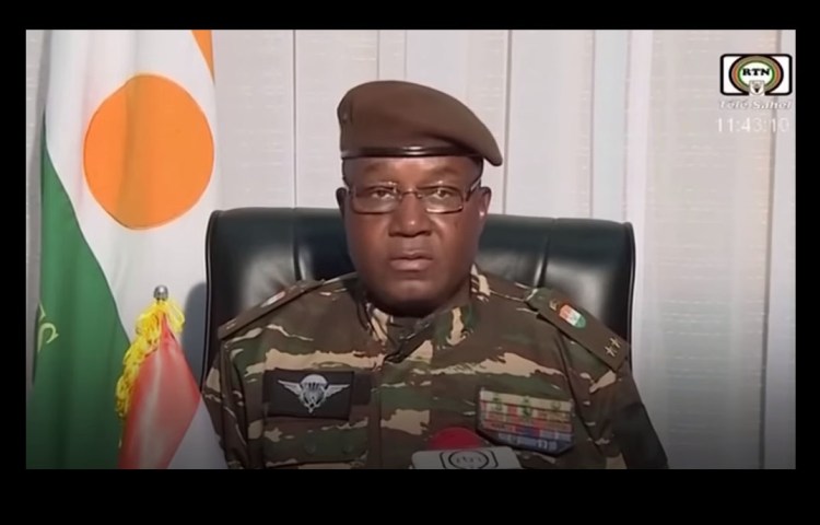 On June 7, Niger’s head of state Abdourahamane Tchiani, seen here declaring himself the country's leader after a July 2023 coup, reintroduced prison sentences and fines for defamation and insult via electronic means of communication, news reports said. (Screenshot: YouTube/The Times and the Sunday Times)