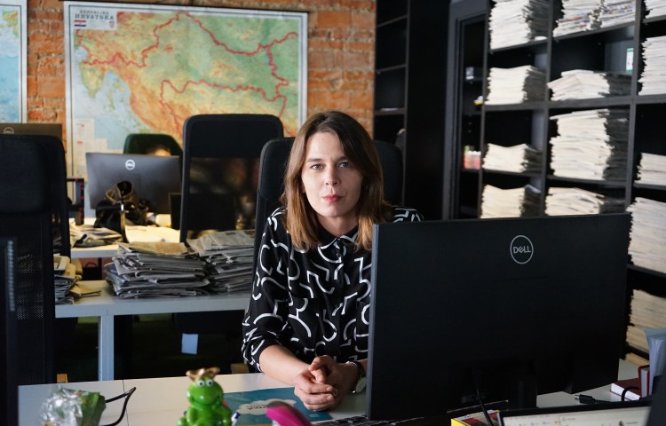 Croatian journalist Melita Vrsaljko at work in the offices of Faktograf prior to being attacked in her home on July 16.