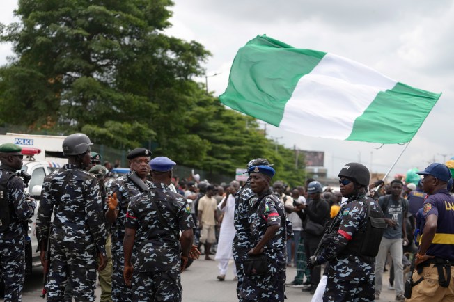 Police oversee protesters in Lagos on August 2, 2024