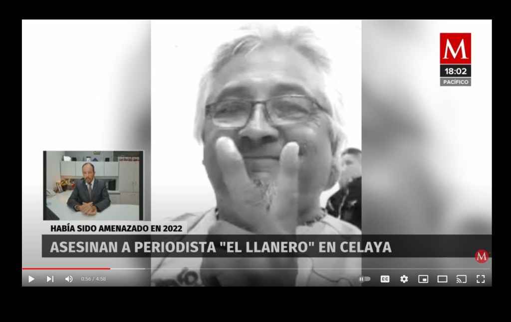 Mexican crime reporter Alejandro Martínez Noguez had been assigned police guards due to prior threats on his life. He was shot and killed while with bodyguards in the city of Celaya on August 4, 2024. (Screenshot: YouTube/Milenio)