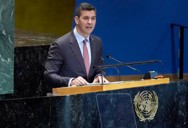 Paraguay's President Santiago Peña addresses the United Nations General Assembly in September 2024.