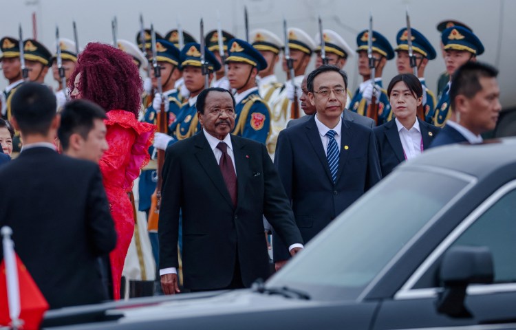 Cameroon's President Paul Biya (C) arrives at the Beijing Capital International Airport, ahead of the 2024 Summit of the Forum on China-Africa Cooperation (FOCAC) in Beijing, China, 04 September 2024. WU HAO/Pool via REUTERS - RC2FT9AB9IIC