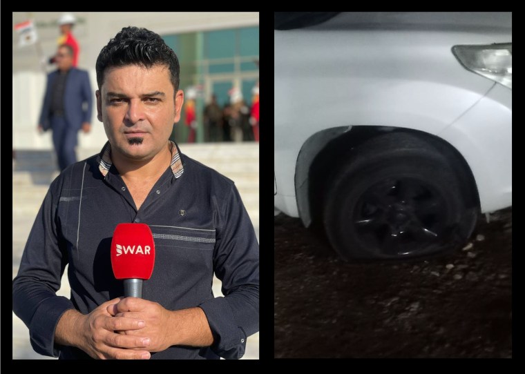 Journalist Wrya Abdulkhaliq of Iraqi Kurdistan's Bwar News (left) was stabbed in the abdomen and his car tires were punctured to prevent him escaping.